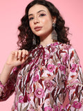 varanga women pink floral printed puff sleeves kurta