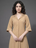 Varanga Women Mauve Shirt Collar Neck A-Line Kurta Paired With Tonal Bottom