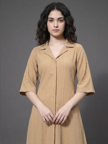 Varanga Women Mauve Shirt Collar Neck A-Line Kurta Paired With Tonal Bottom