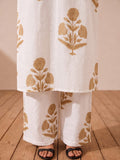 Women's White Kurta Set With Elegant Beige Floral Prints