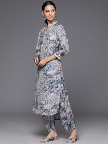 KSUT Women Lavender Printed Straight Kurta With Tonal Bottom