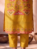 Mustard Kurta Set Featuring Artistic Prints And A Statement Dupatta
