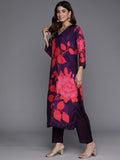 Varanga Floral Printed Sequinned Pure Silk Kurta with Trousers