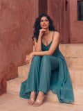 Elegant Teal Kurta Set With Trousers