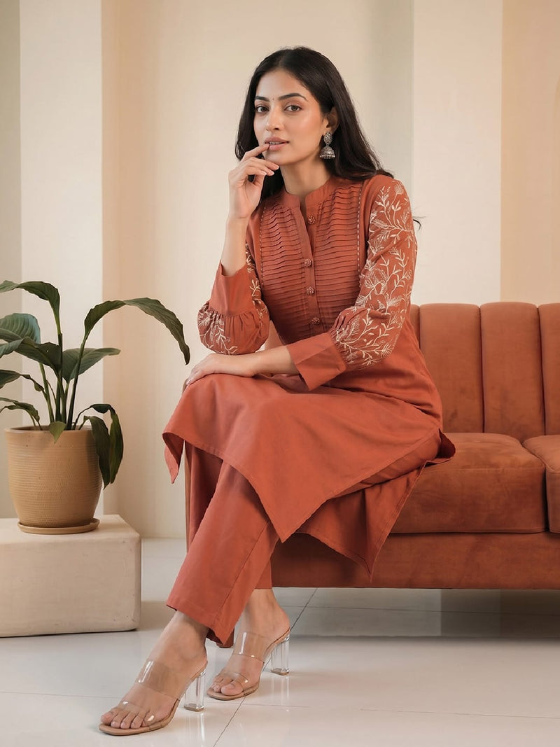 The Rust Pin-Tuck Women's Kurta Set