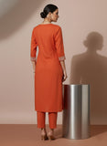 Rust Orange Embroidered Flared Flex Kurti