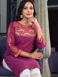 Women's Purple Yoke Embroidered Straight Kurta