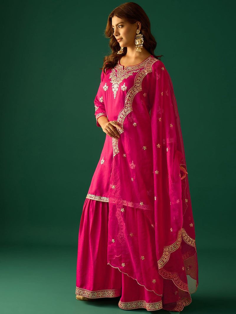 Zari Work Kurta With Sharara And Dupatta