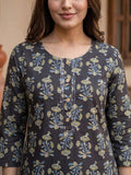 Women's Black Straight Printed Kurta
