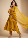Mustard Yellow Embroidered A-Line Kurta Set With Sequin Detailing