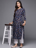 Varanga Women Navy Blue And Grey Floral Printed Indigo Kurta