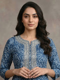 Varanga Women Blue Bandhani Printed Straight Kurta