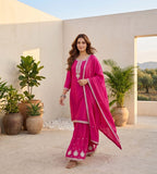 Varanga Women Zari Embroidered Yoke Kurta With Sharara And Dupatta