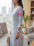 Women Floral Printed Straight Kurta With Lace Detail