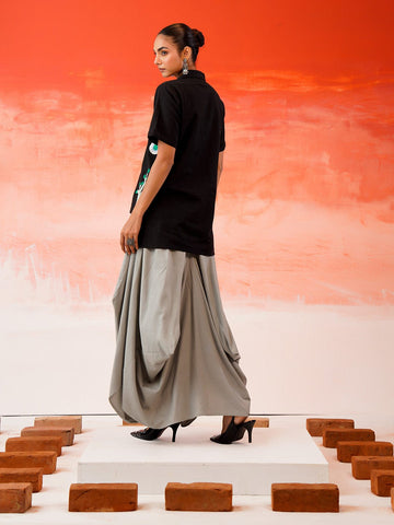 Abstract Handprinted Geometric Icon Print Short-Sleeve Button-Up Shirt