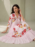 Blush Pink Floral Embroidered Alia Cut Dress