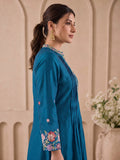 The Teal Blossom Zari Embroidred Women'S Kurta Set