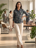Green Coloured Slim Collar Long Sleeves Abstract Shirt