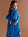 Varanga Blue Embroidered Palazzos With Dupatta | Poly Georgette | Festive
