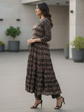 Midnight Blossom Tiered Flared Suit Set