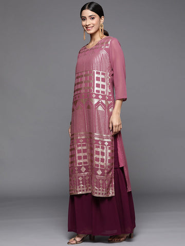 Varanga Burgundy Women Embroidered Sequinned Kurta With Sharara & Dupatta