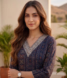 Varanga Women Blue  Printed  Embroidered Kurta With Bottom And Dupatta