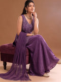 Purple Embroidered Kurta Set Featuring Zari And Sequin Work With A Matching Flared Palazzo And Embellished Dupatta
