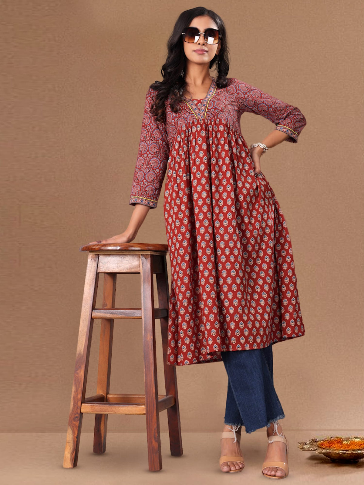 Varanga Maroon Ethnic Motifs Printed Kurta