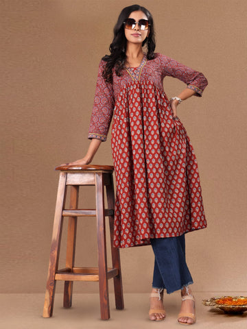 Varanga Maroon Ethnic Motifs Printed Kurta