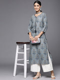 Varanga Women Grey & Blue Ethnic Motifs Printed Kurta
