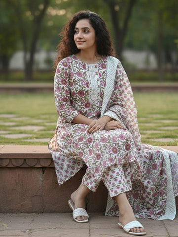 Rose Pink Lace Detail Suit Set
