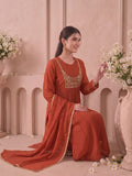 Rust Zari Embroidered Kurta Set With Trouser And Dupatta