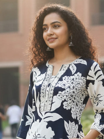 Varanga Navy Night Floral Kurta