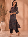 A-Line Geometric Prints Embroidered Neckline Kurta