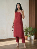 The Linear Crimson Kurta Set With Dupatta