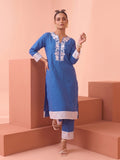 Indigo Blue Embroidered Kurta With Straight Trousers Set