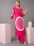 Women'S Pink Abstract Printed Straight Kurta With Pintuck Detailing