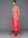Varanga Women Pink And Yellow Lehariya Gota Embroidered Yoke Kurta With Bottom And Dupatta