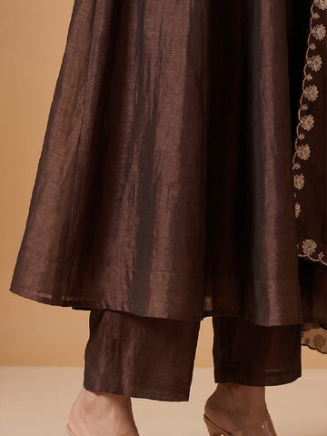 Women's Mocha Elegance Embroidered Anarkali Set