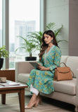 Varanga Women Sea Green Floral Printed V- Neck Stright Kurta