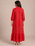 Crimson Red Embroidered Dress Featuring Bold Spiral Thread Work