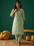Zari-Embroidered Kurta Paired With Solid Trousers And A Tonal Dupatta