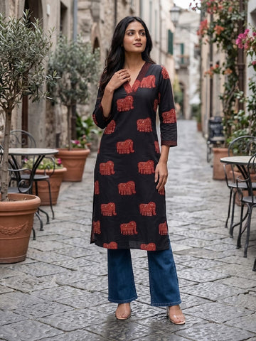 Women Heritage Hathi Printed Kurta