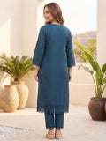 Varanga Women Floral Heavy Thread Embroidered Schffili Hem Kurta With Trouser & Dupatta