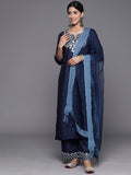 Varanga Blue Floral Embroidered Regular Thread Work Round Neck Kurta with Trousers & With Dupatta