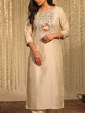 Off-White Embroidered Kurta Set With Printed Scallop Border Dupatta