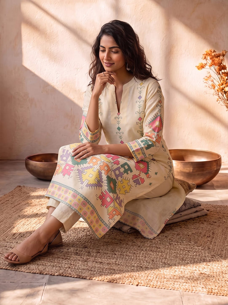 Kurta Set Featuring Artistic Prints And A Statement Dupatta