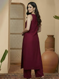 Varanga Women Fuchsia Lace Embellished Sleeveless Straight Kurta Paired With Tonal Plazzo And Dupatta
