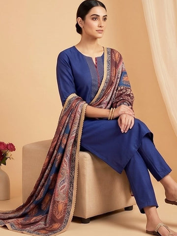 Varanga Women V Neck Straight Kurta With Pants & Dupatta