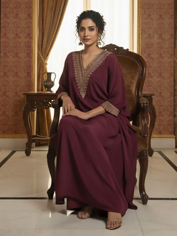 Zari Embroidered Neck Flared Kaftan with Trouser
